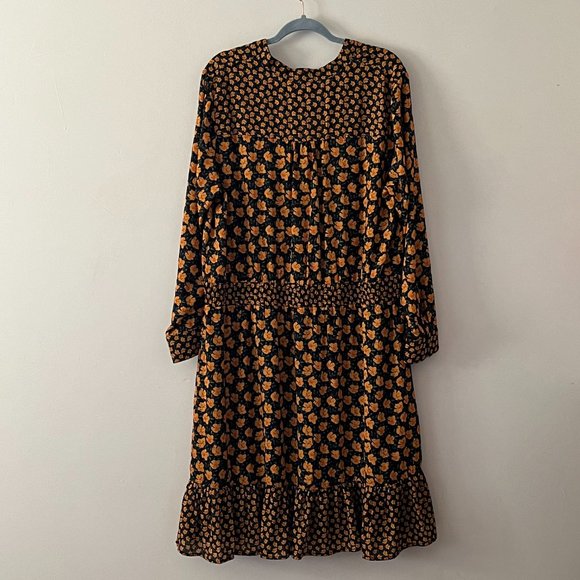 NWT Sam Edelman Black Yellow Floral Long Sleeve Ruffled Hem Maxi Dress sz 1XL - Picture 6 of 13